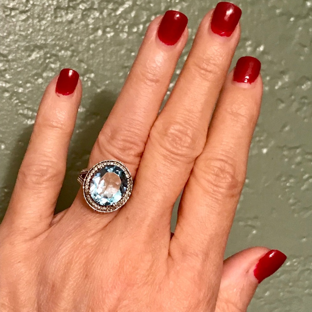 SALE💠SWISS BLUE➕WHITE TOPAZ RING•925 STERLING - Picture 7 of 8